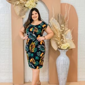 Vestido em Liganete - Modelo Camiseta com Tira no Pescoço